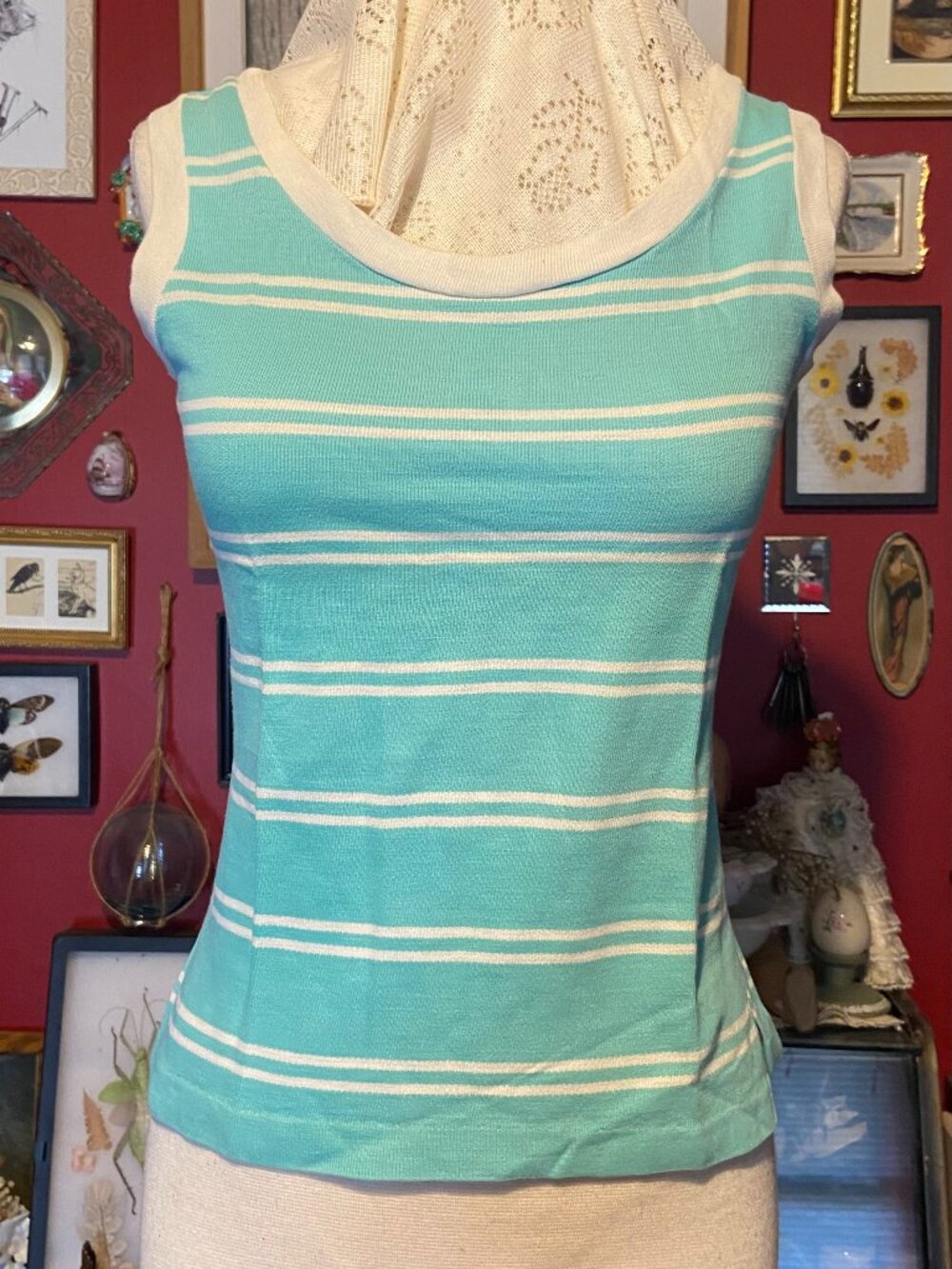 Vintage Tank Teal and White Stripes 50's to 60's